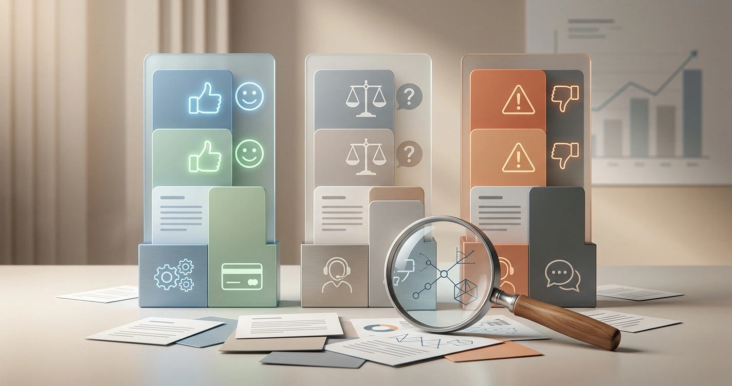 Illustratie van het analyseren van positieve, neutrale en negatieve spelerservaringen
